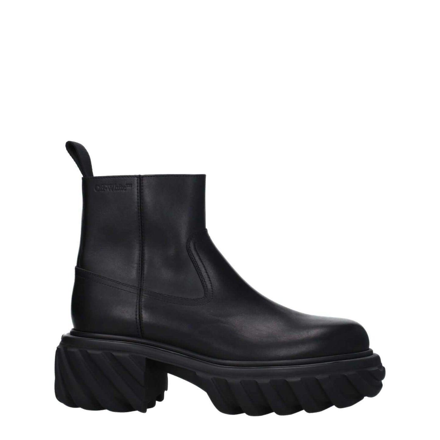 Off-White Black Leather Ankle Boots 1728,75667636384,Ankle - Boots - Shoes,Black,Boots - Shoes,EU40/US7,EU41/US8,EU42/US9,Men,New with tags,Off-White,Shoes
