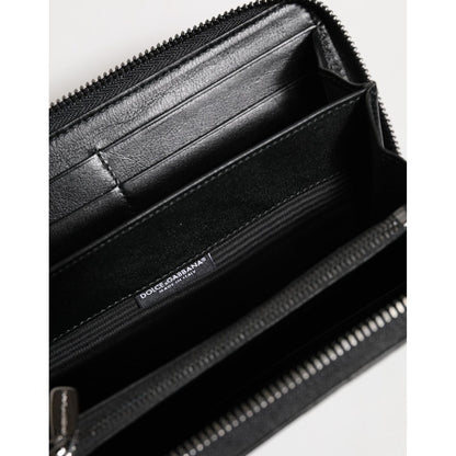 Dolce & Gabbana Black Leather Logo Plaque Zip Around Continental Wallet