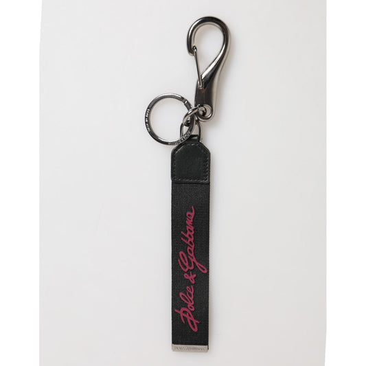 Dolce & Gabbana Black Red Polyester DG Logo Silver Men Keychain Keyring SMY11132