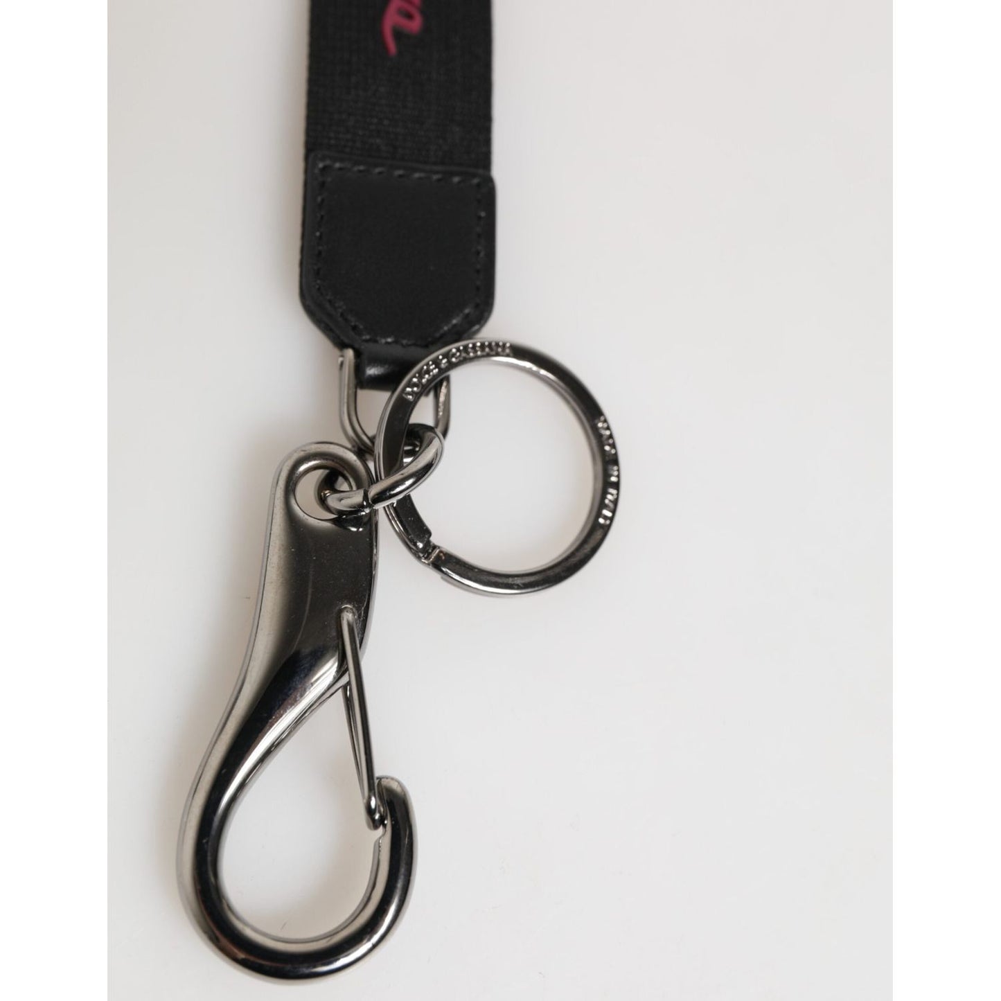 Dolce & Gabbana Black Red Polyester DG Logo Silver Men Keychain Keyring SMY11132