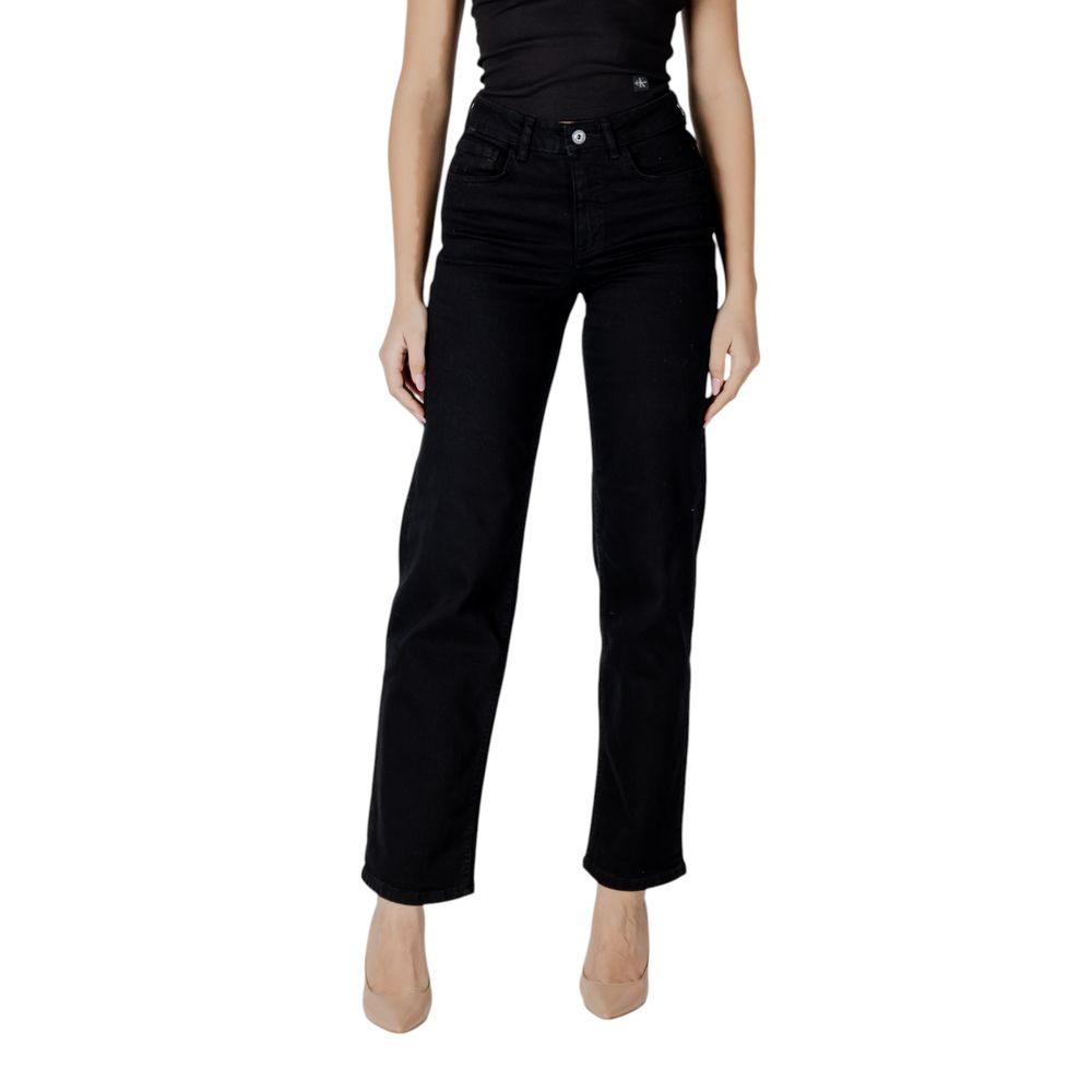 ICHI Black Cotton Relaxed Fit Jeans