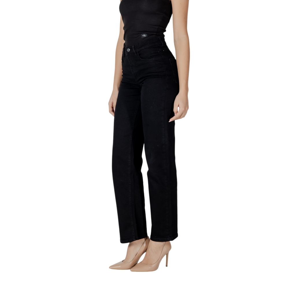 ICHI Black Cotton Relaxed Fit Jeans