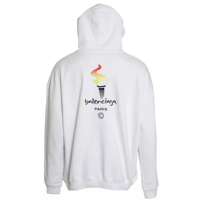 Balenciaga White Cotton Hooded Pullover OVERSIZE Sweater