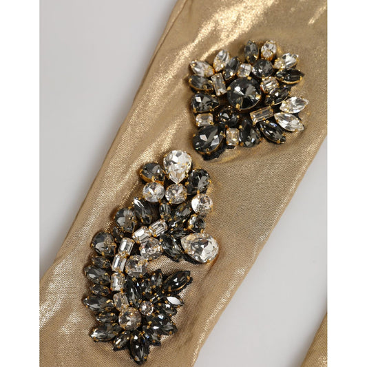 Dolce & Gabbana Beige Satin Crystal Elbow Length Mitten Gloves