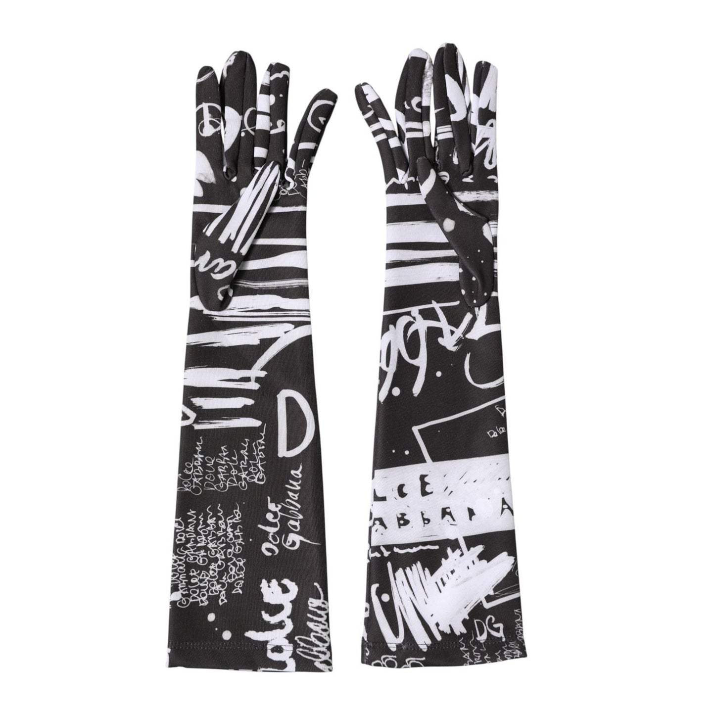 Dolce & Gabbana Black White DG Logo Elbow Length Mitten Gloves