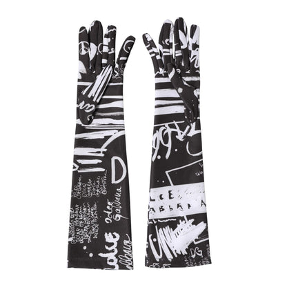 Dolce & Gabbana Black White DG Logo Elbow Length Mitten Gloves