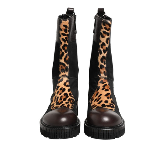 Dolce & Gabbana Multicolor Leopard Mid Calf Boots Shoes