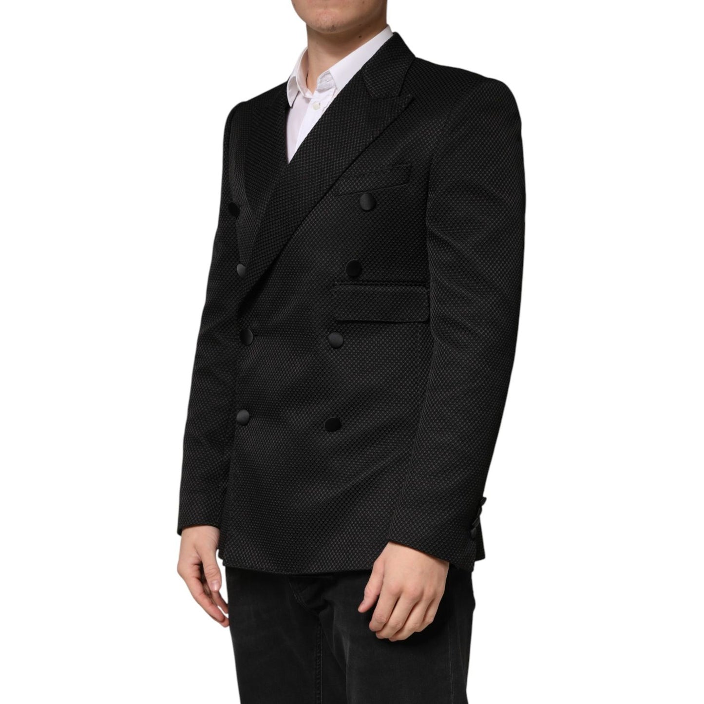 Dolce & Gabbana Black Cotton Double Breasted 2 Button Blazer
