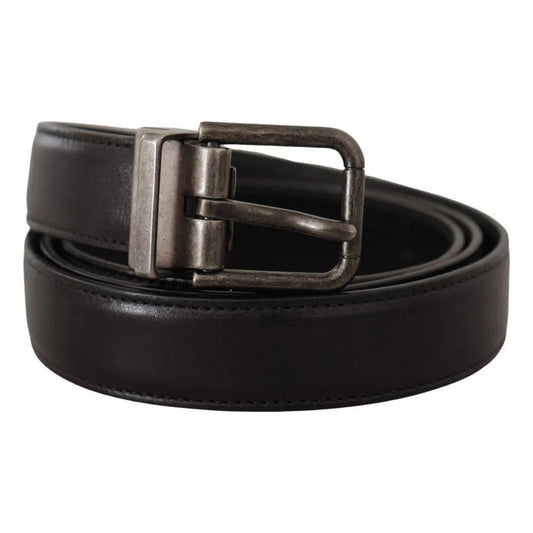 Dolce & Gabbana Black Calf Leather Vintage Logo Metal Buckle Belt BEL8541-100