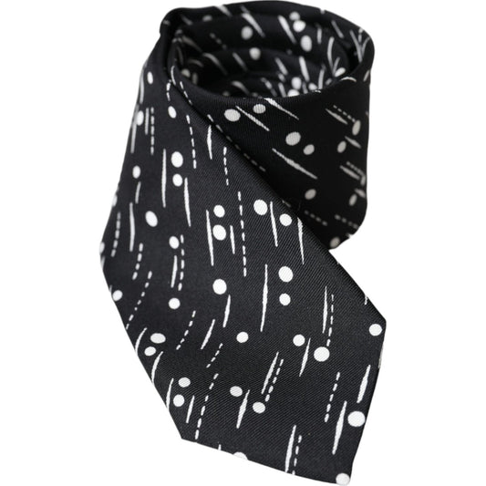 Dolce & Gabbana Black Dotted 100% Silk Adjustable Tie KRA3395