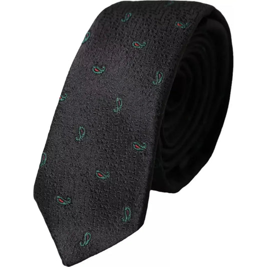 Dolce & Gabbana Black Fantasy 100% Silk Adjustable Men Tie KRA3334