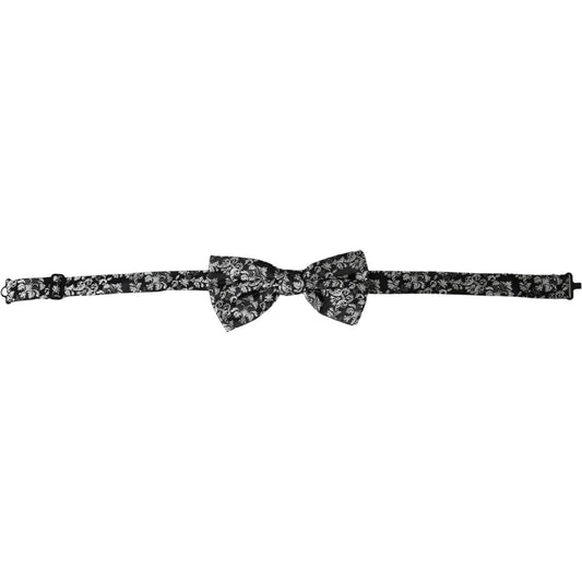 Dolce & Gabbana Black Floral Silk Adjustable Neck Men Bow Tie FT3943