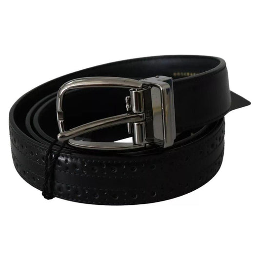 Dolce & Gabbana Black Leather Silver Metal Buckle Classic Belt BEL60915-95