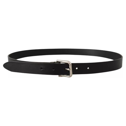 Dolce & Gabbana Black Leather Silver Tone Metal Buckle Classic Belt BEL8562-90