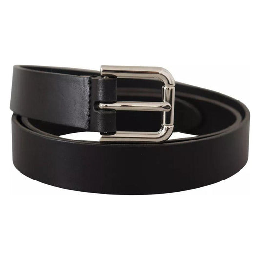Dolce & Gabbana Black Leather Silver Tone Metal Buckle Classic Belt BEL8562-90