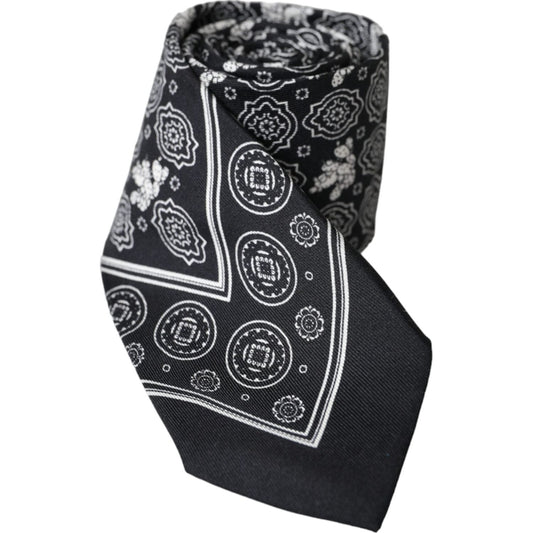 Dolce & Gabbana Black Patterned 100%Silk Adjustable Tie KRA3392