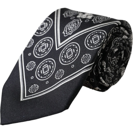 Dolce & Gabbana Black Patterned 100%Silk Adjustable Tie KRA3392