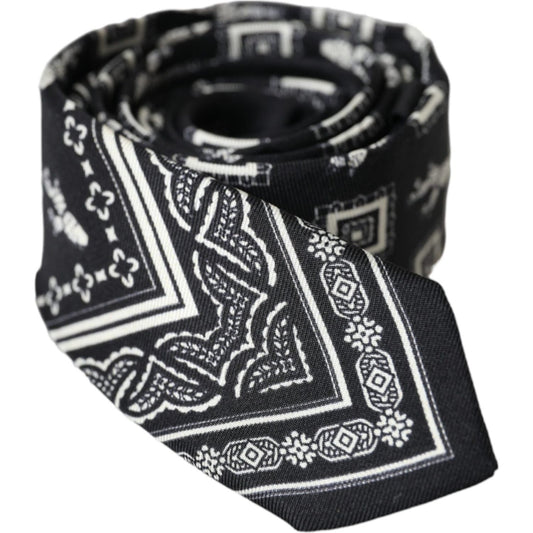Dolce & Gabbana Black Patterned 100%Silk Adjustable Tie KRA3394