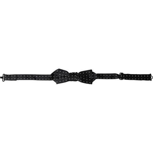 Dolce & Gabbana Black Silk Polka Dot Adjustable Neck Men Papillon Bow Tie FT3900