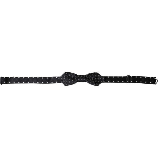 Dolce & Gabbana Black Silk Polka Dot Adjustable Neck Men Papillon Bow Tie FT3901