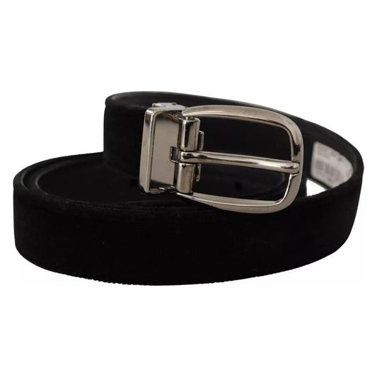 Dolce & Gabbana Black Velvet Silver Tone Metal Logo Buckle Belt BEL8559-90