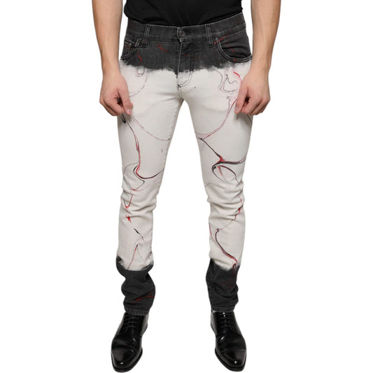 Dolce & Gabbana Black White Printed Skinny Men Denim Jeans Dolce & Gabbana Black
