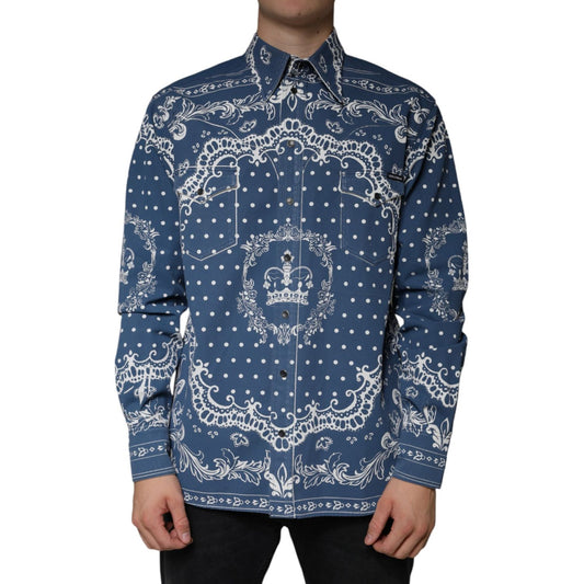 Dolce & Gabbana Blue White Bandana Print Cotton Casual Shirt Dolce & Gabbana Dark Slate Gray