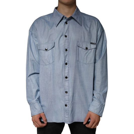 Dolce & Gabbana Light Blue Cotton Button Down Casual Shirt Dolce & Gabbana Light Slate Gray
