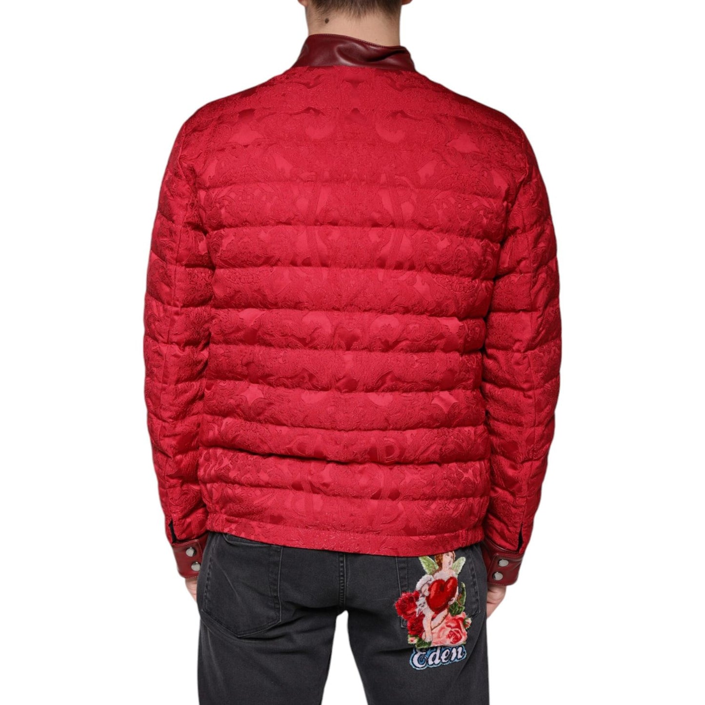 Dolce & Gabbana Red Quilted Bomber Gold Crown Logo Jacket TSH7883-52