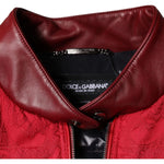 Dolce & Gabbana Red Quilted Bomber Gold Crown Logo Jacket TSH7883-52