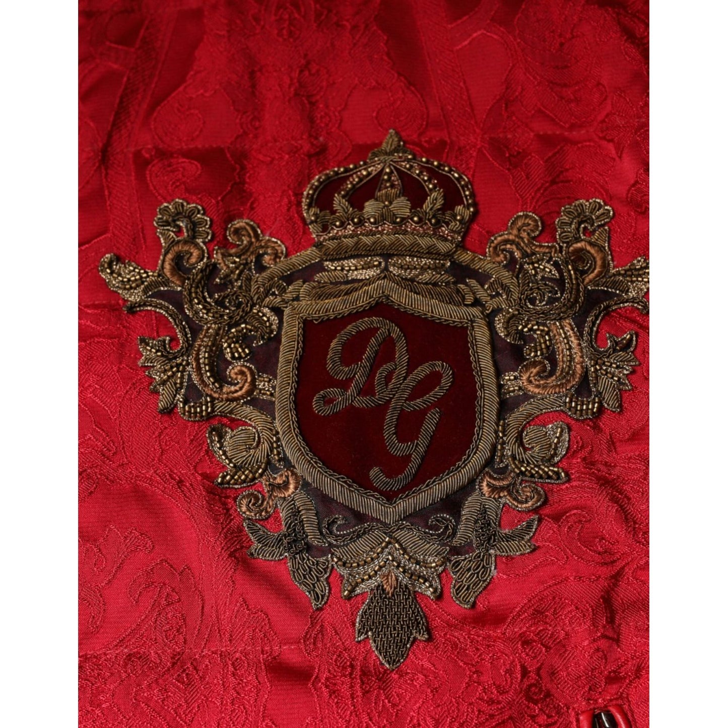 Dolce & Gabbana Red Quilted Bomber Gold Crown Logo Jacket TSH7883-52