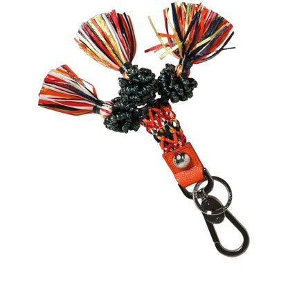 Dolce & Gabbana Multicolor Raffia Leather Clasp Finder Chain Keyring