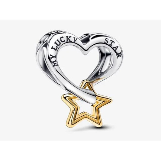 PANDORA Mod. OPENWORK HEART AND STAR CHARM "MY LUCKY STAR"