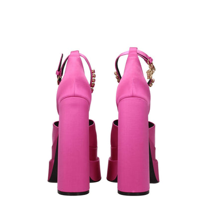 Versace Pink Satin Platform Sandals 1728,75667636384,EU36/US6,EU37/US7,EU38.5/US8.5,EU38/US8,EU39/US9,EU40/US10,New with tags,Pink,Platforms - Sandals - Shoes,Sandals - Shoes,Shoes,Versace,Women